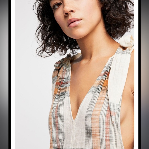 Free People Don’t You Want This Plaid Jumpsuit in Ivory - Picture 4 of 8